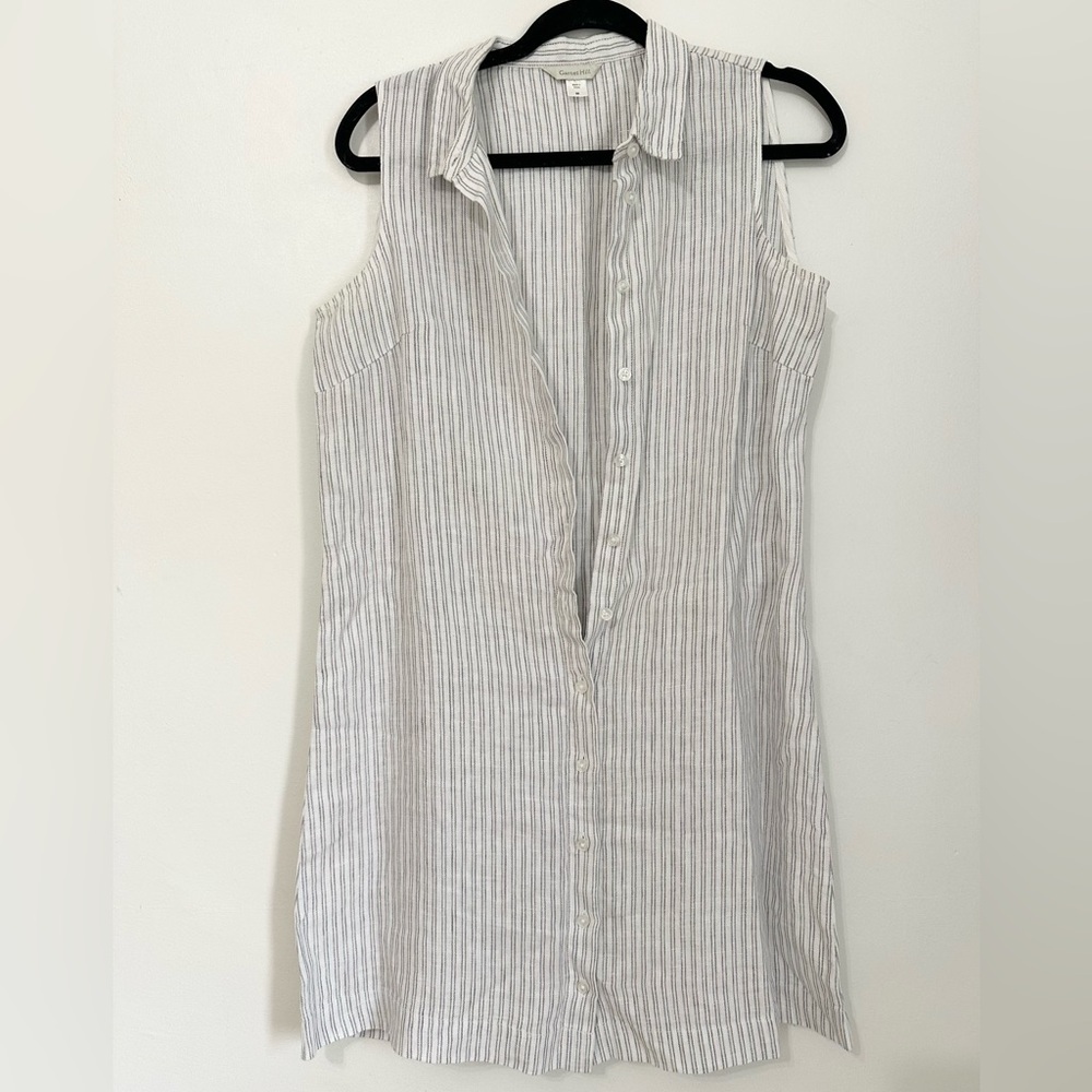 Garnet Hill sleeveless mini dress collared button down linen size 6